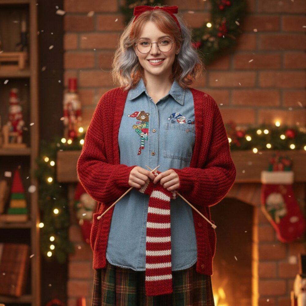 🎄 Nutcracker Embroidered Denim Button Down Shirt Small EUC Christmas 🎁